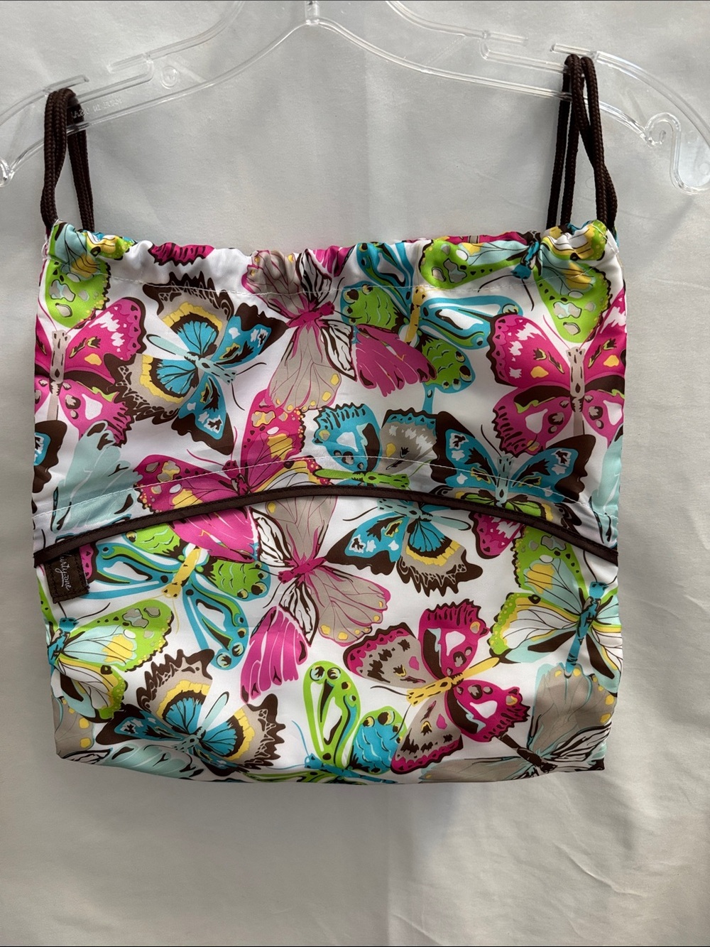 Thirty One Butterfly Print Drawstring Shoulder Bag - White Multicolor